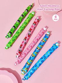 THE POWERPUFF GIRLS X SHEIN 6件組卡通印花免加熱捲髮工具套組 - 彩色 - 查看 1