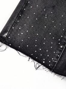 Tween Boy Y2k Loose And Comfortable Street-Style Distressed And Rhinestone-Embroidered Jeans - Black - View 6