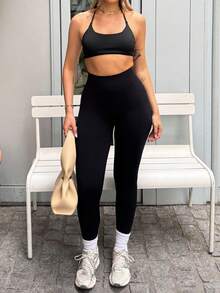 hollyjadebate Wide Waistband Sports Leggings Yoga Women Pants Black - Black - View 6