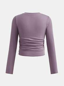 SHEIN طقم ملابس كاجوال محبوك من قطعتين للفتيات المراهقات باللون الوردي والبنفسجي، ناعم ومريح، متعدد الاستخدامات للارتداء اليومي - وردي - مشاهدة 5