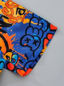 2pcs Young Boy Graffiti Expression All-Over Print Sports Hoodie Jacket And Shorts, Suitable For Daily Wear, School, Sports, Spring, Summer, Autumn - Multicolor - View 7