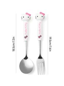 HELLO KITTY AND FRIENDS | SHEIN 可愛卡通愛心造型銀色 2 件組餐叉匙套組 餐具 情人節 - 粉色 - 查看 3