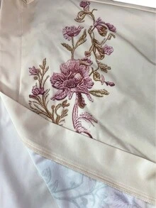 SHEIN 女款粉色花卉和服式襯衫，精緻仿刺繡印花，前綁帶設計，度假夏季波希米亞風浪漫優雅早午餐穿搭 - 杏色 - 查看 6