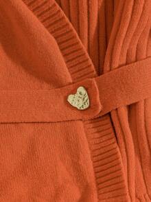 GlowEve CURVE Plus Size Women's Solid Color Knit Cardigan Sweater With Contrast Sleeves, Metal Buttons, Belt, Minimalist Casual Style, Suitable For Autumn/Winter Daily Commute, Office, Halloween - Orange - View 4