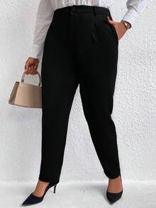 EMERY ROSE Plus Solid Slant Pocket Suit Pants Graduation,Back To School,Teacher Outfits For Women Winter Fall Autumn - Black - View 4