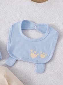 SHEIN Playful Pals 新生兒卡通印花鈕扣連身衣、帽子與圍兜 3 件套睡衣套裝 - 藍色 - 查看 5