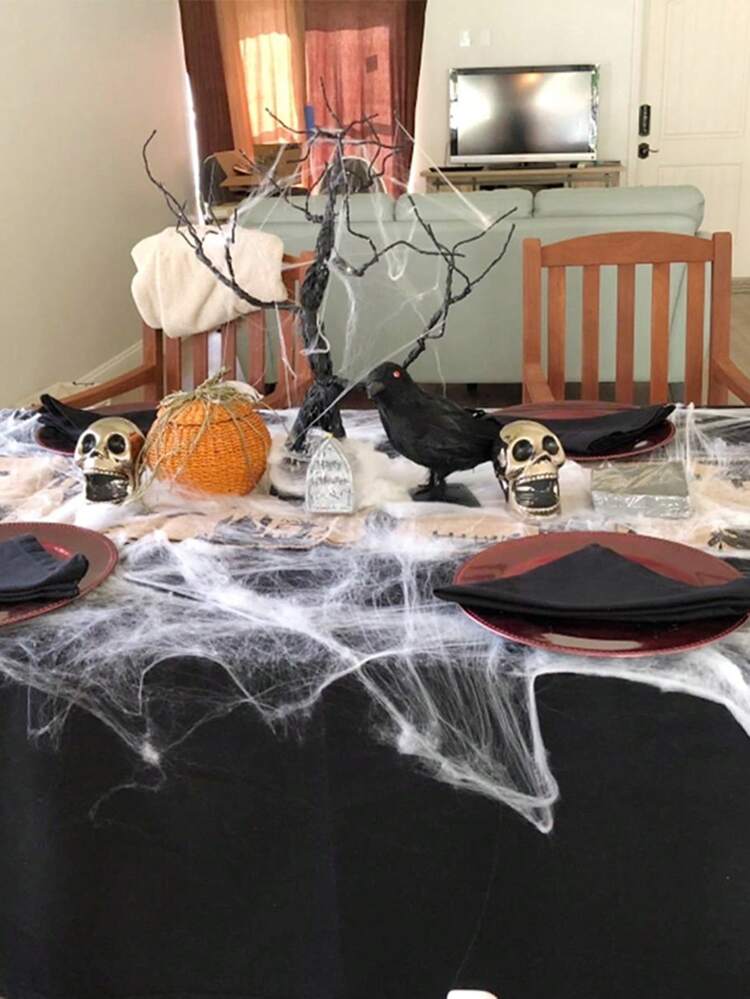 1/5/10pcs Halloween Decorations Artificial Spider Web Super Stretch Cobwebs With Fake Spiders Scary Party Scene Decor Horror House Props - Multicolor - View 6