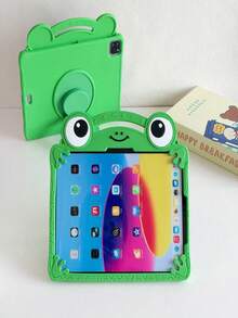1pc Green Cartoon 3D Frog Embossed Texture, 360° Rotatable Vertical Stand, Integrated Portable Handle Design, Soft Silicone Flexible High Rebound Material, 3D Frog Big Eyes Smiling Face Cute Style, Full Coverage Tablet Protective Case - Multicolor - View 4