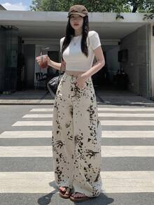 DAZY Women's Textured All-Over Print Tapered Harem Pants, Casual Street Style Jeans Cute Tops - White - View 6