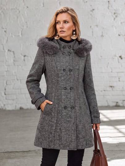 Faunlyn Abrigo de mujer de moda otoño/invierno con capucha y doble botonadura