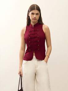 Nöista Long Sleeve Top With Buttons And Front Opening - Burgundy - View 3