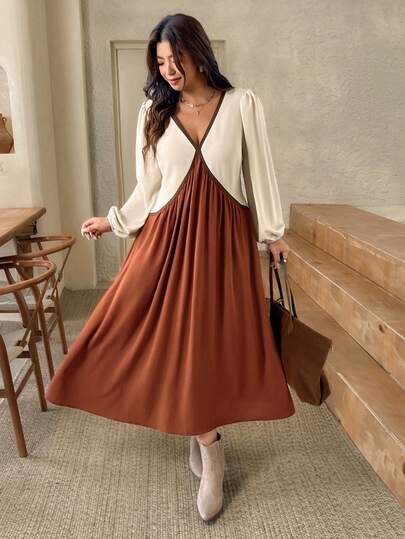 Lounesse Plus Size Elegant Bohemian Beach Patchwork Dress For Vacation