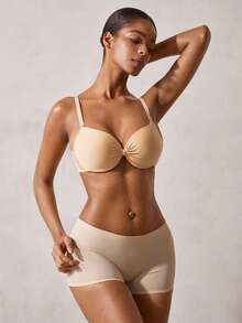 Veilyse Women's Push-Up Bra Set - Front Knot Seamless Padded T-Shirt Bra Suitable For Small Bust - Apricot - View 5