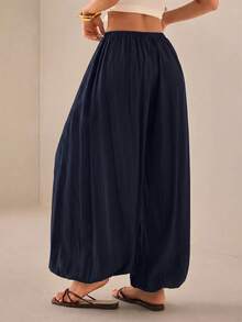 SHEIN PETITE 2026 女款春夏度假系列：優雅橄欖綠寬鬆喇叭褲 - 藏蓝色 - 查看 2