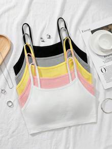 SHEIN 青少年女孩秋冬款簡約舒適兒童學生成長期露背內衣背心 5件/組 - 彩色 - 查看 1