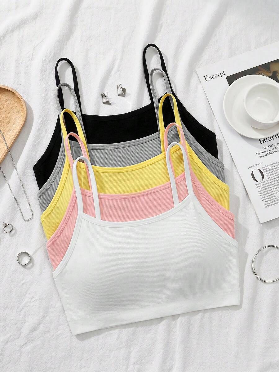 SHEIN 青少年女孩秋冬款簡約舒適兒童學生成長期露背內衣背心 5件/組 - 彩色 - 查看 1