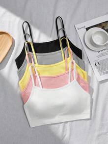 SHEIN 青少年女孩秋冬款簡約舒適兒童學生成長期露背內衣背心 5件/組 - 彩色 - 查看 4