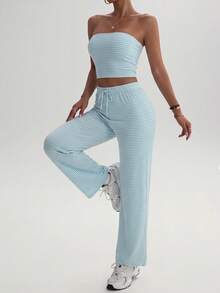 Dewbera Dewbera Women's Striped Bandeau Top & Pants Sports Set - Multicolor - View 3
