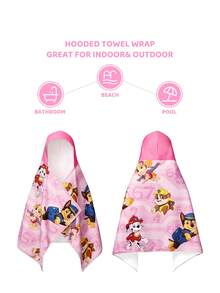 SHEIN | PAW Patrol 可愛卡通印花連帽浴巾，超細纖維材質 - 粉色 - 查看 1