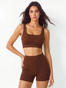 YARNWELL Women's Solid Color Cropped Swim Top, Suitable For Summer Vacation And Beach - Brown - View 9