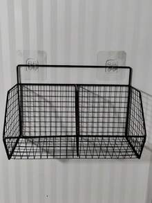 Durable Metal Wall-Mounted Kitchen Basket Rack, Multi-Functional Kitchen Storage Organizer, Can Hang Spices, Garlic, Onions, Vegetables, Effectively Improve Kitchen Space Utilization And Reduce Clutter - Black - View 3