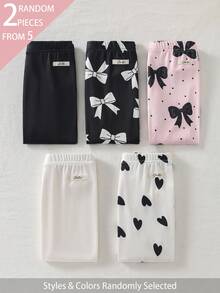 Souflis Souflis 5 piezas enviadas al azar 2 piezas leggings de punto acanalado suave y cómodo con corazón y lazo dulce y lindo versátil para niñas primavera verano todas las estaciones - Multicolor - Ver 3