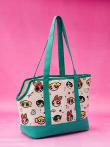 THE POWERPUFF GIRLS X PETSIN 1個綠色可折疊柔軟帆布寵物攜帶袋，適用於小型犬、貓和兔子，大口袋收納，內置牽引繩，適合日常就醫、戶外旅行、海邊旅行或返校收納 - 綠色 - 查看 5