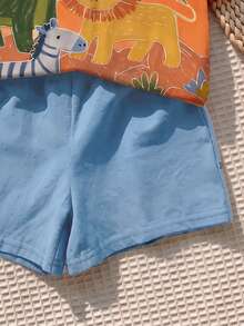 SHEIN LMoss Kids 男嬰休閒簡約卡通獅子印花上衣，適合春夏穿著 - 彩色 - 查看 4