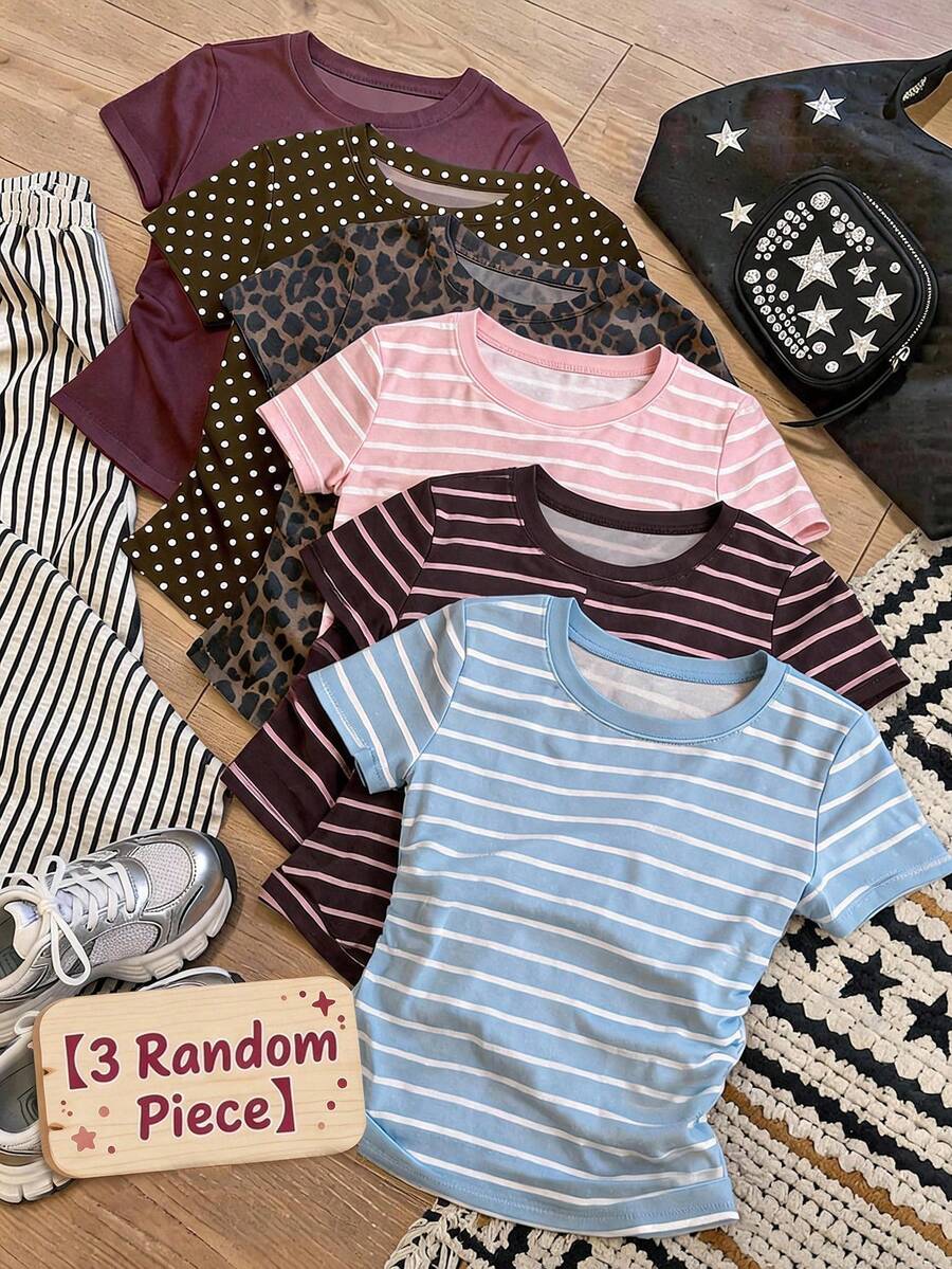 3PCS Tween Girls T-Shirts - Multicolor - View 1