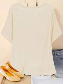 Plus Size Solid Color Minimalist Short Sleeve T-Shirt, Casual Wear - Apricot - View 2