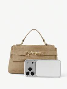 Maija Ladies Khaki Suede Hardware Buckle Decorative Suede Handbag, Fashionable And Elegant, Simple And Versatile Classic, Commuter Office Dating Daily - Khaki - View 6