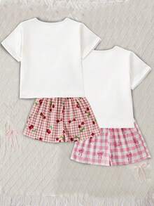 Randomly Ships 2 Of 5 Sets Girls Cute Capybara Heart Print Short Sleeve Shorts Pajama Set Back-To-School Prom Holiday Purple Floral White And Pink - Multicolor - View 2