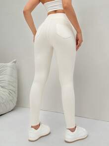 Flexra Women's Solid Color High Waist Slim Fit Jeans - Apricot - View 2