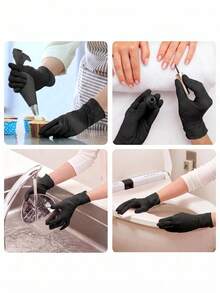 100pcs Disposable Nitrile Gloves, Powder-Free Durable, Latex-Free, Textured Fingertips, Suitable For Home And Kitchen Cleaning, Kitchen, Bathroom, Toilet, Living Room, Painting, Outdoor Travel And Household Tools, Multi-Purpose Gloves (Bagged) - Black - View 11