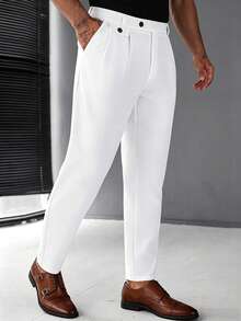 Manfinity Mode Men's White Solid Color Durable Business Commute Slim Straight Leg Dress Pants - White - View 3
