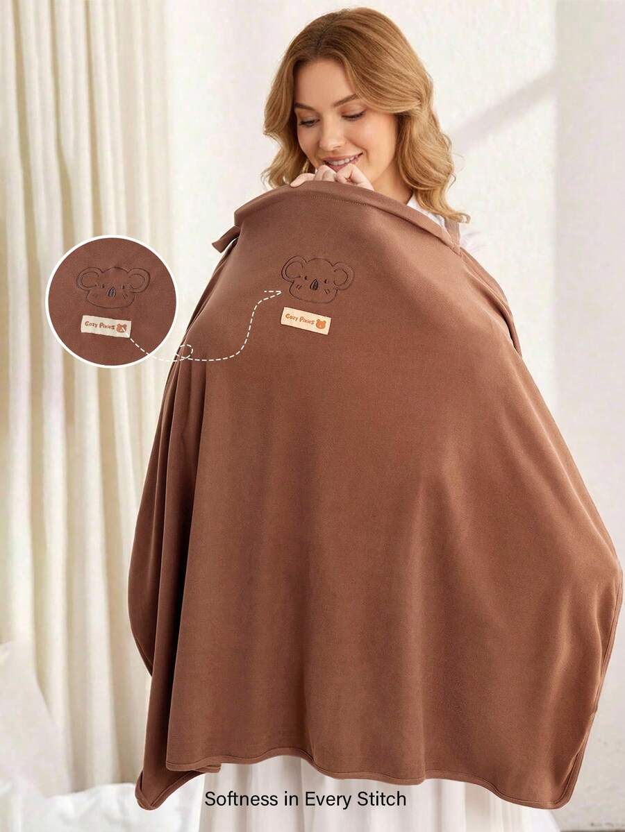 Cozy Pixies 1pc Oeko-Tex Certified Embroidered Velvet Nursing Cover, Soft & Comfortable For Daily Use In Autumn/Winter - Brown - View 1