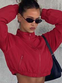 Muchica Women's Red Long Sleeve Zip-Up Thin Jacket - Red - View 1
