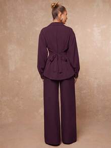 Lumalex Oversized Long Sleeve Lapel Cinched Waist Women's Blazer,New Fall Styles - Red Violet - View 5