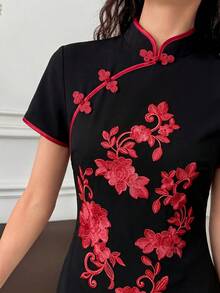 EMERY ROSE Abito elegante estivo taglie forti con ricamo floreale per invitata a matrimonio, sposa, palestra, serata, tè nero e uso quotidiano - nero - Visualizzare 3