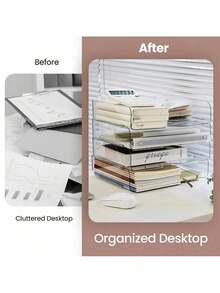 2pcs Stackable A4 Size Transparent PET Desktop File Tray, Space-Saving Document & Letter Organizer Tray For Office, Home, School Supplies - Multicolor - View 4