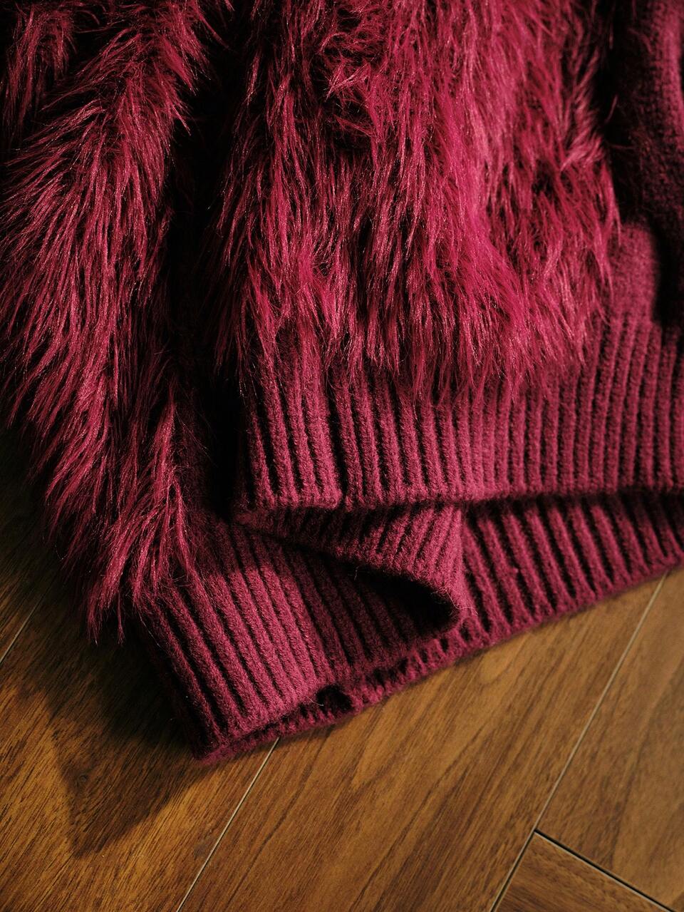 MOTF WOMEN'S AUTUMN/WINTER CONTRAST FURRY PANEL KNIT CARDIGAN