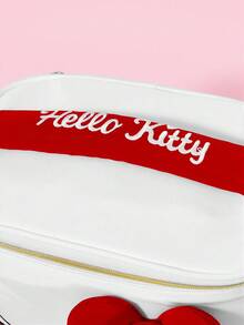 HELLO KITTY AND FRIENDS | SHEIN 可愛貓咪印花大容量聚酯纖維化妝包，附3D蝴蝶結與提把，旅行與日常使用化妝收納袋 - 紅色蝴蝶結款 - 查看 5