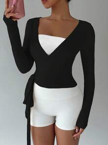 INAWLY 2PCS Plus Size Co-Ords - Black and White - View 4