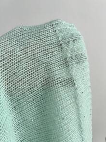 Elamini Solid Color Sequin Knit Sweater, Spring/Autumn Women's Pullover Top, Long Sleeve Bow Tie Thin Style - Mint Green - View 6