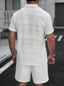 Manfinity CasualCool 男士時尚休閒領短袖提花襯衫 - 白色 - 查看 2