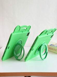 1pc Green Cartoon 3D Frog Embossed Texture, 360° Rotatable Vertical Stand, Integrated Portable Handle Design, Soft Silicone Flexible High Rebound Material, 3D Frog Big Eyes Smiling Face Cute Style, Full Coverage Tablet Protective Case - Multicolor - View 5
