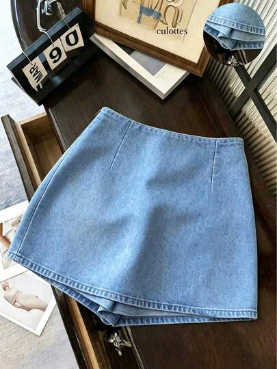 Franclia Women's Minimalist Elegant Mini Skort, Casual Skirt Outfit, Fashionable Daily Wear, Casual Office High-Waist Slit Skort, Soft Fabric Short Skort, Fashionable Commuter Versatile Mini Hot Pants, Autumn/Winter Apparel
