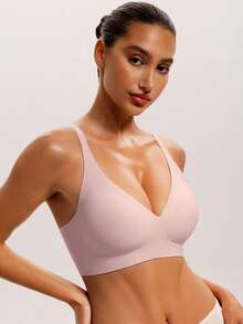Barelissa 1pc Pastel Pink Women's Sports Bra Fall Elegant Kawaii Intimate Pilates Workout - Pink - View 1