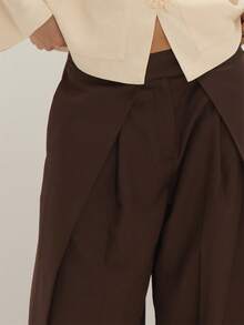 MUSEYN Brown Chocolate Woven Tailored Pleated Detail Suit Trousers Structured Polished Crisp Office Work Fall New Season Capsule Wardrobe - Coffee Brown - View 5
