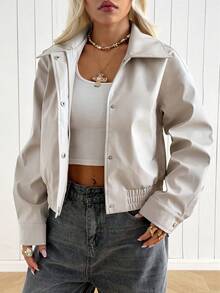 SHEIN EZwear 女款素色長袖單排扣休閒夾克 - 白色 - 查看 4
